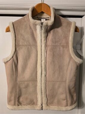 Nine West Light Beige Faux Shearling Vest with Cream Trim